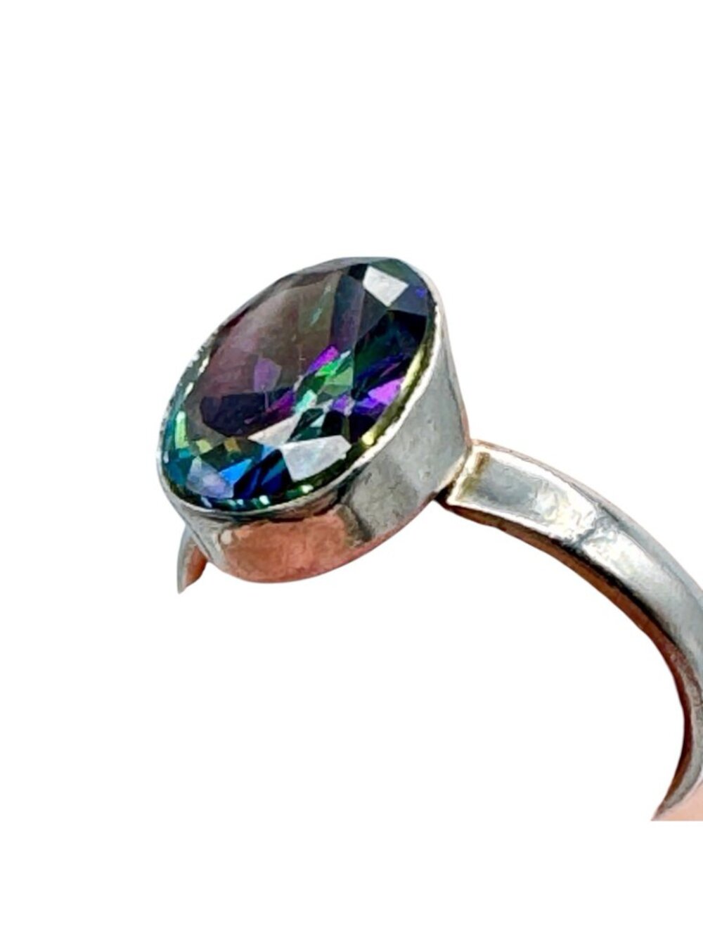 Mystic Topaz Ring Sterling Silver Rainbow Faceted Large 10mm Gemstone Size 7 - Picture 7 of 13